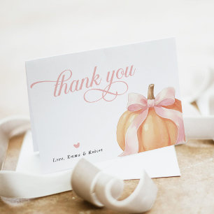 Carte De Remerciements Baby Shower Fille Bébé Citrouille Ruban Rose
