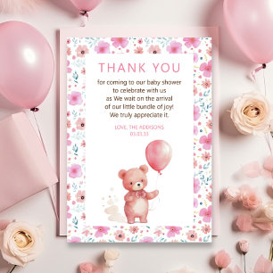 Carte De Remerciements Baby shower Fille Blonde Rose Ours Teddy