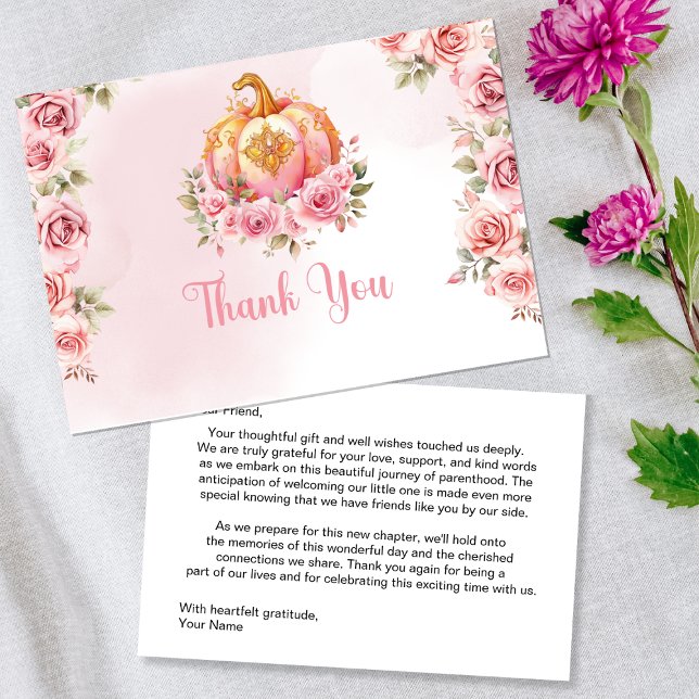 Carte De Remerciements Baby shower fille Citrouille rose automne (Créateur téléchargé)