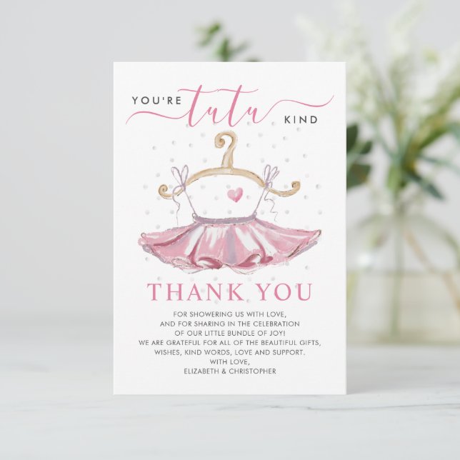 Carte De Remerciements Baby shower Fille de Ballet Rose Tutu Ballerina mo (Debout devant)