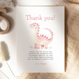 Carte de remerciements Baby shower fille Dinosaur