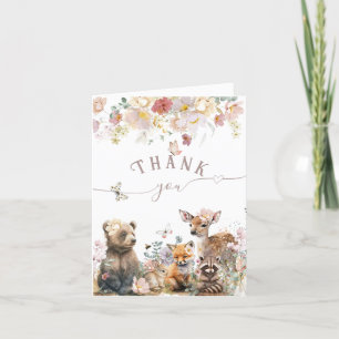 Carte De Remerciements Baby shower fille fleurie d'aquarelle d'animal de 