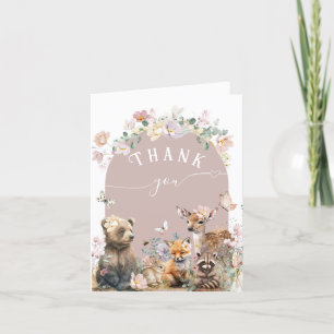 Carte De Remerciements Baby shower fille fleurie d'aquarelle d'animal de 
