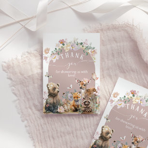 Carte De Remerciements Baby shower fille fleurie d'aquarelle d'animal de 