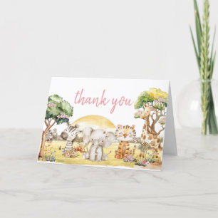 Carte De Remerciements Baby shower Fille Floral Jungle Safari Animaux