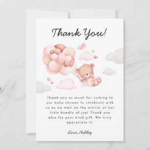 Carte De Remerciements Baby shower fille ours en peluche