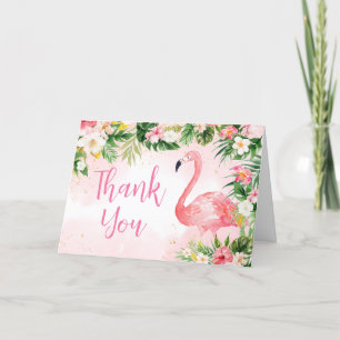 Carte De Remerciements Baby shower Flamant rose Aloha rose