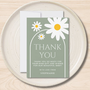 Carte De Remerciements Baby-Shower Fleur de Daisy Vert Sauge