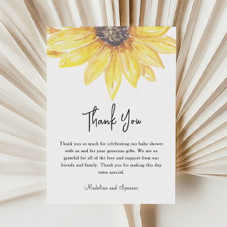 Carte De Remerciements Baby Shower Fleur Jaune Tournesol