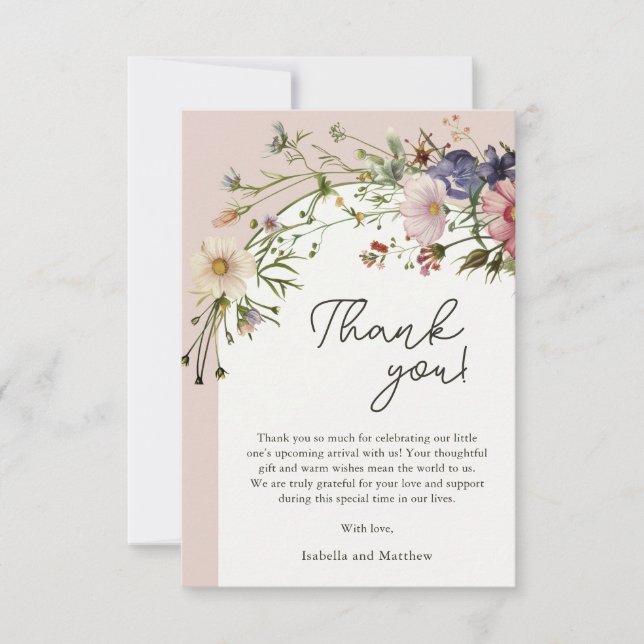 Carte de remerciements Baby shower fleur sauvage (Devant)