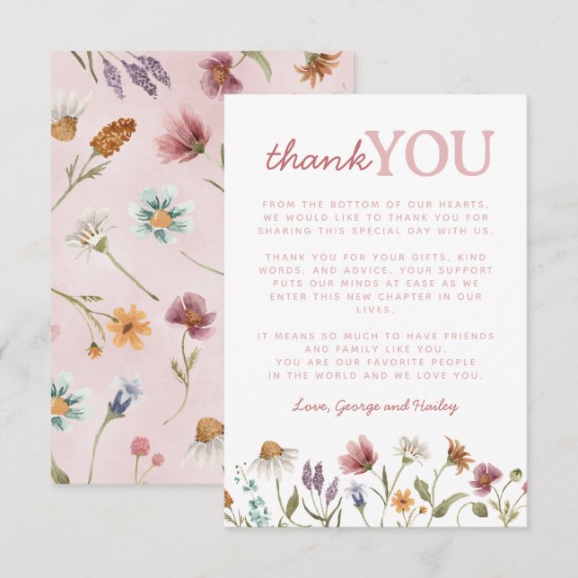 Carte de remerciements Baby shower fleur sauvage (Devant / Derrière)