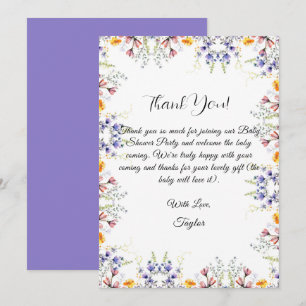 Carte de remerciements Baby shower fleur sauvage