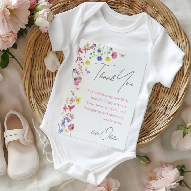 Carte de remerciements baby shower | Fleur sauvage (Créateur téléchargé)