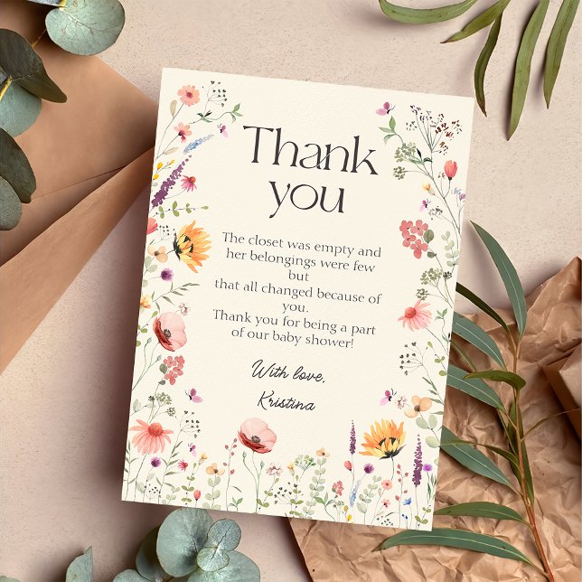 Carte De Remerciements Baby shower Fleur sauvage bébé en fleurs printemps (Créateur téléchargé)