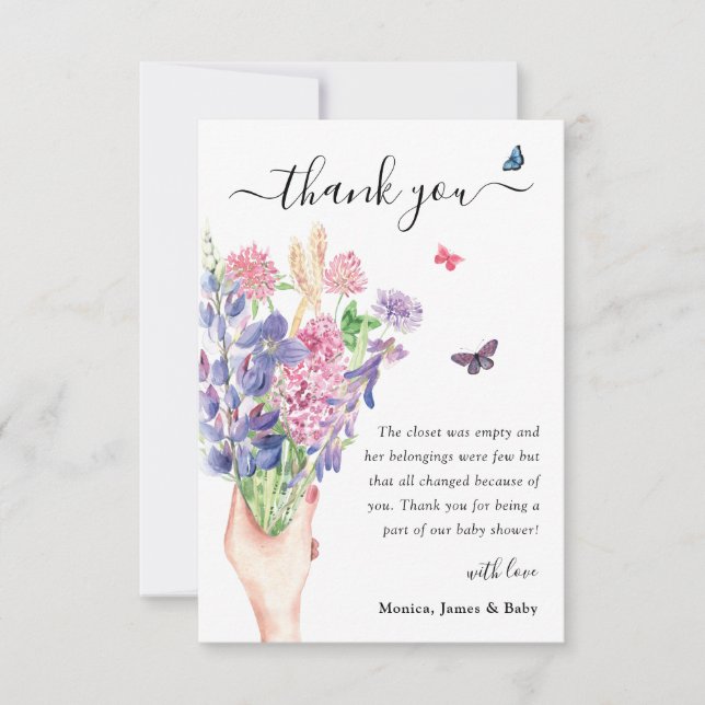 Carte De Remerciements Baby shower Fleur sauvage d'aquarelle douce (Devant)