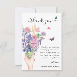 Carte De Remerciements Baby shower Fleur sauvage d'aquarelle douce