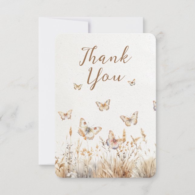 Carte De Remerciements Baby shower Fleur sauvage de papillon d'aquarelle (Devant)