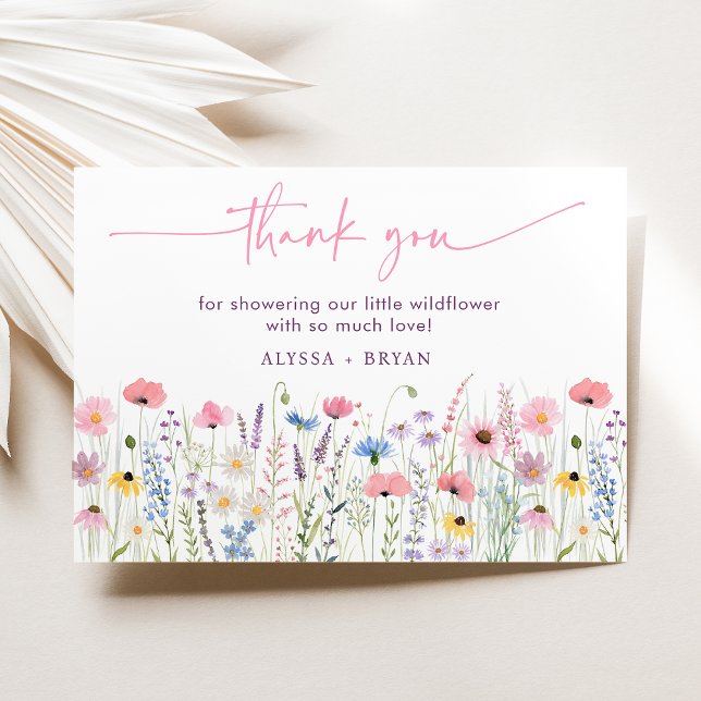 Carte De Remerciements Baby shower Fleur sauvage de Pink Meadow (Créateur téléchargé)