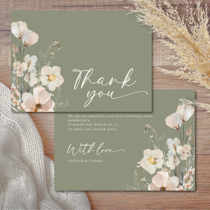 Carte De Remerciements Baby shower Fleur sauvage élégant Sage Green