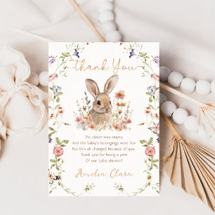 Carte De Remerciements Baby shower fleur sauvage lapin lapin fille