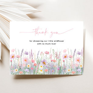 Carte De Remerciements Baby shower Fleur sauvage Pastel
