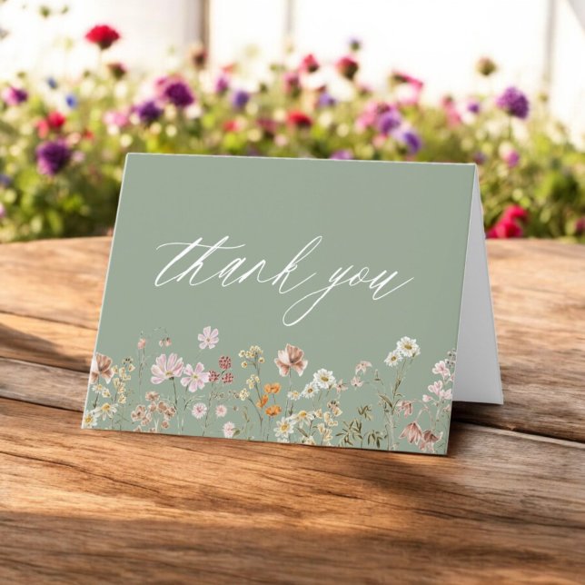 Carte De Remerciements Baby shower Fleur sauvage Sage Green (Créateur téléchargé)