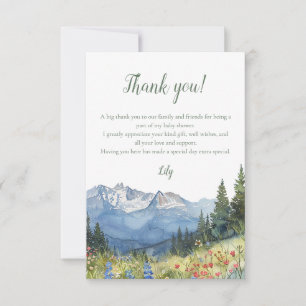Carte De Remerciements Baby shower Fleur sauvage Watercolor Mountain