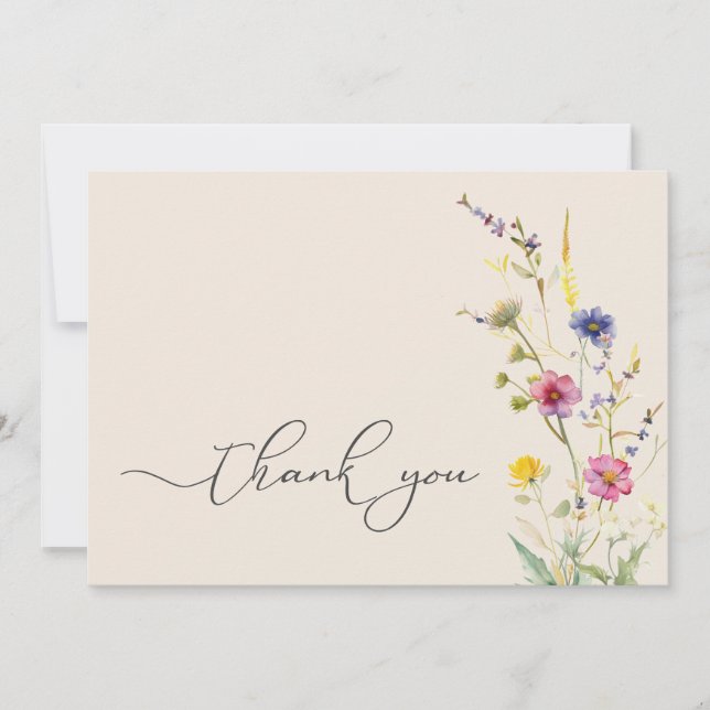 Carte De Remerciements Baby shower fleuri Fleur sauvage beige printemps (Devant)