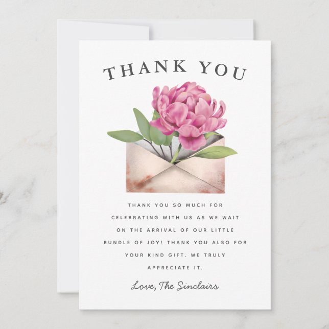 Carte De Remerciements Baby Shower Fleurs Roses par Courrier en Quarantai (Devant)