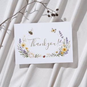 Carte De Remerciements Baby Shower Fleurs Sauvages et Bébé Lovebug