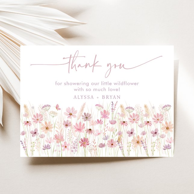 Carte De Remerciements Baby Shower Fleurs Sauvages Rose Poussiéreux Bohèm (Créateur téléchargé)