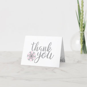 Carte De Remerciements Baby Shower Flocon de Neige Rose et Argent