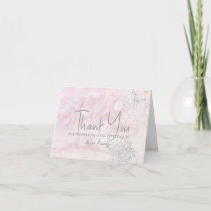 Carte De Remerciements Baby Shower Flocon de Neige Rose Hiver Gelé