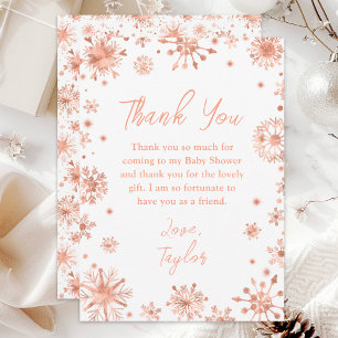 Carte De Remerciements Baby-Shower Flocons de Neige en Or Rose