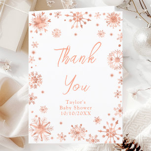 Carte De Remerciements Baby Shower Flocons de Neige en Or Rose