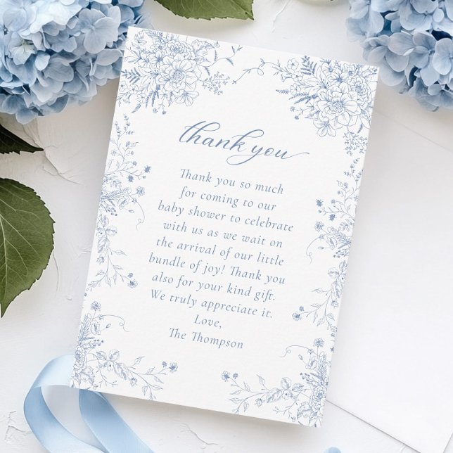 Carte De Remerciements Baby shower Floral bleu (Créateur téléchargé)