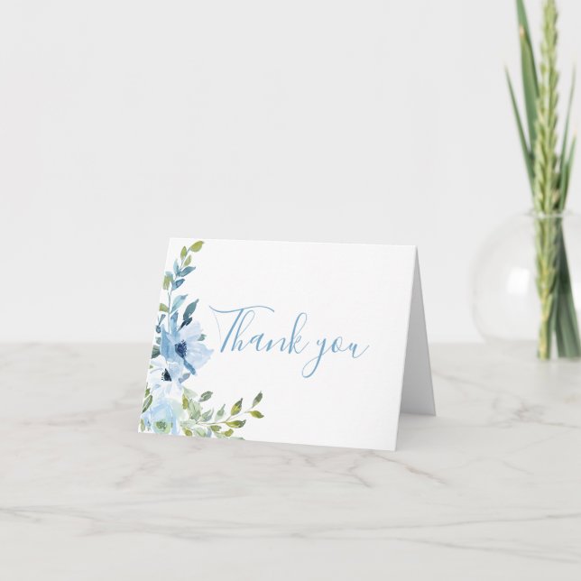 Carte De Remerciements Baby shower Floral Bleu (Devant)