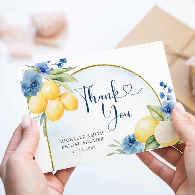 Carte De Remerciements Baby shower floral bleu Citron Main Squeeze (Créateur téléchargé)