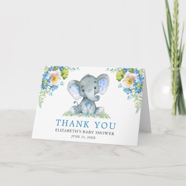 Carte De Remerciements Baby shower floral bleu d'aquarelle (Devant)