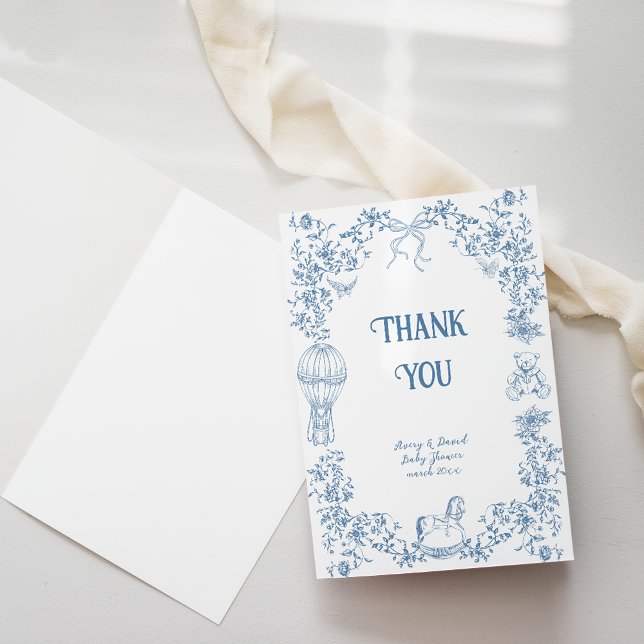 Carte De Remerciements Baby shower floral bleu foncé (Créateur téléchargé)
