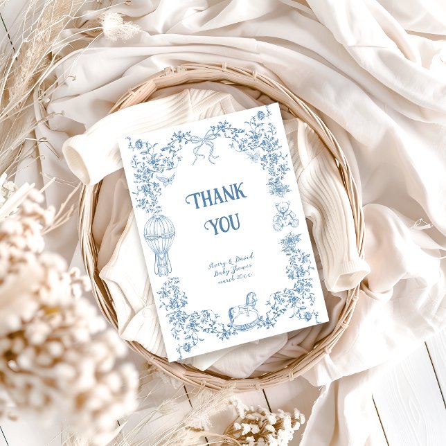 Carte De Remerciements Baby shower floral bleu foncé (Créateur téléchargé)