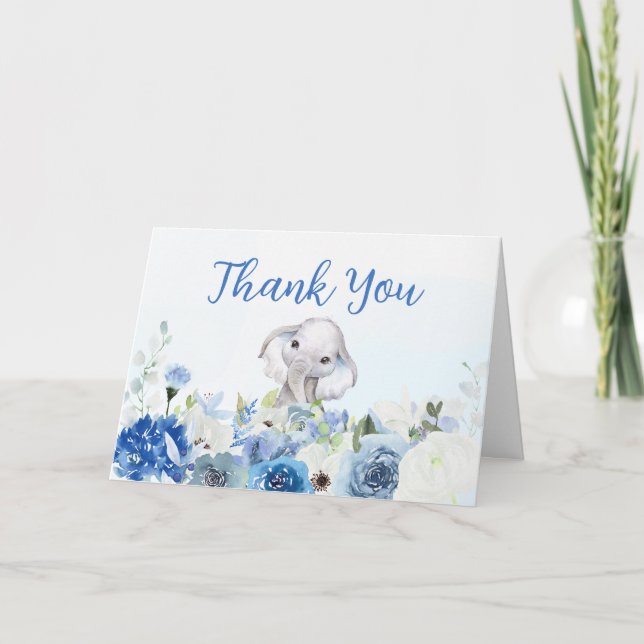 Carte De Remerciements Baby shower Floral Bleu Petite Arachide (Devant)