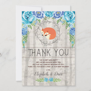 Carte De Remerciements Baby shower floral bleu rustique de garçon de