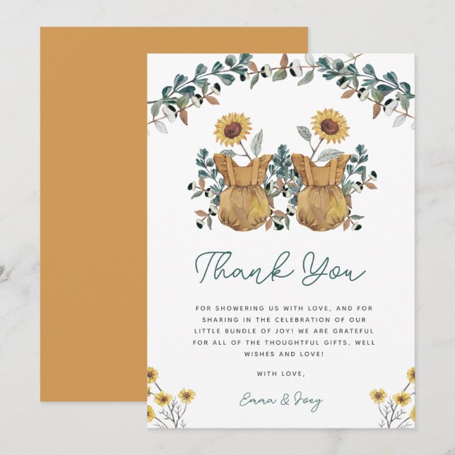 Carte De Remerciements Baby shower Floral Boho (Devant / Derrière)