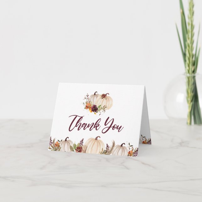 Carte De Remerciements Baby shower Floral Bourgogne-citrouille (Devant)
