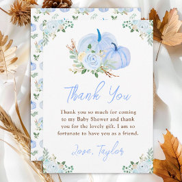 Carte De Remerciements Baby shower Floral Citrouille bleu