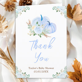 Carte De Remerciements Baby shower Floral Citrouille bleu