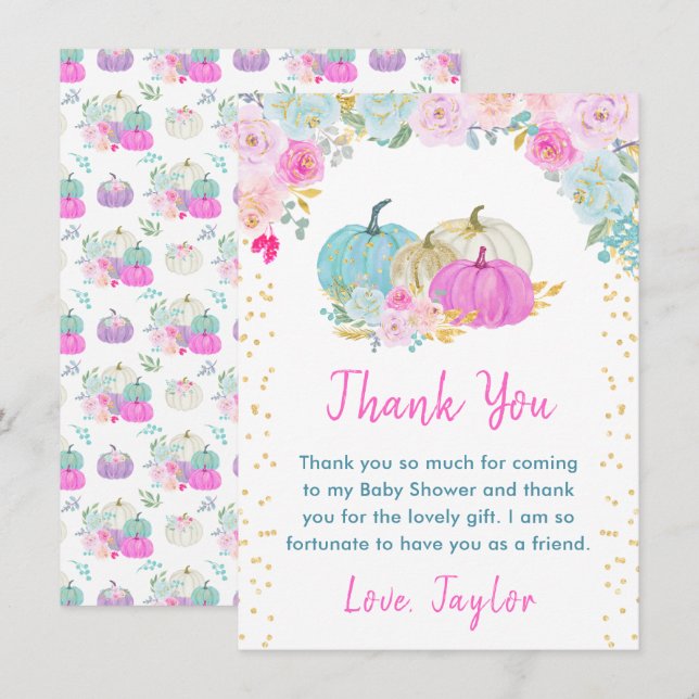 Carte De Remerciements Baby shower Floral Citrouille Pastel (Devant / Derrière)