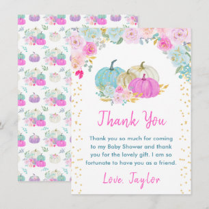 Carte De Remerciements Baby shower Floral Citrouille Pastel
