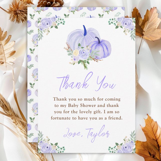 Carte De Remerciements Baby shower Floral Citrouille violet (Créateur téléchargé)